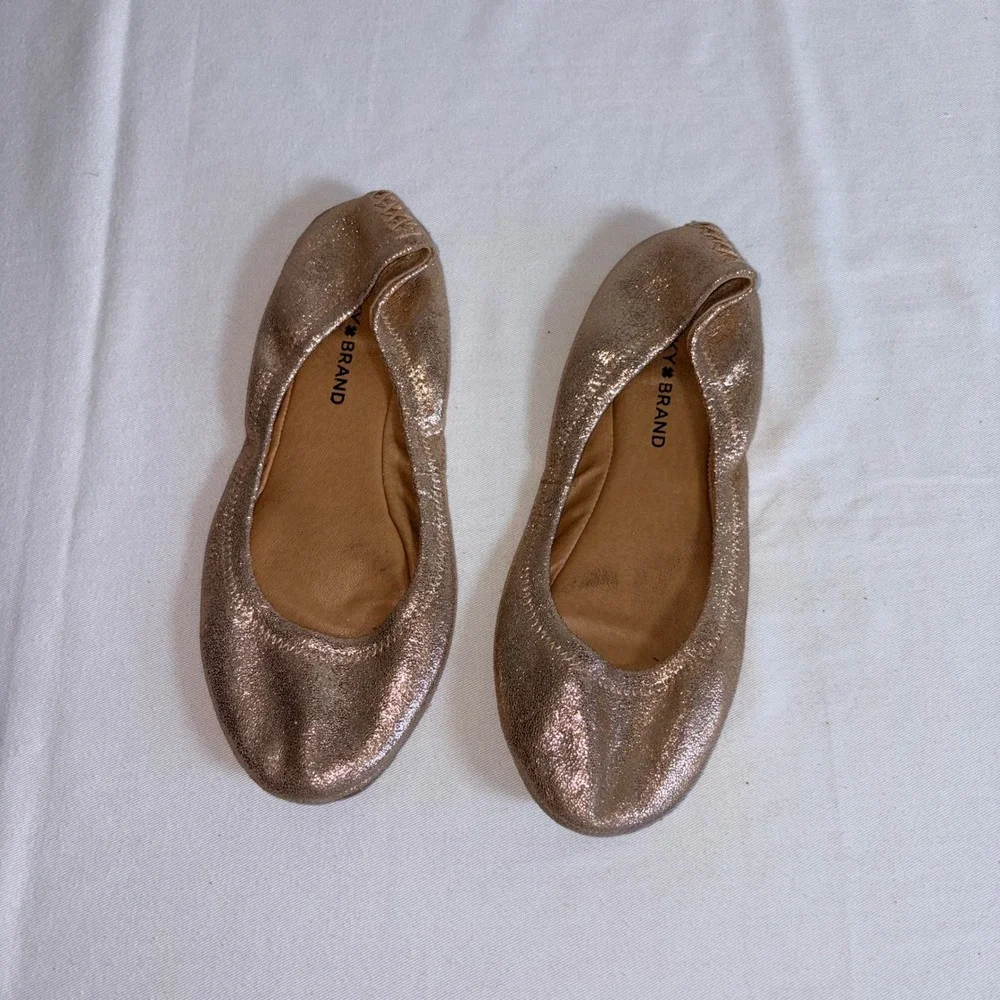 Lucky Brand Emmie Ballet Flat 7.5 Rose Gold Good Metallic Leather Slip On Shoes